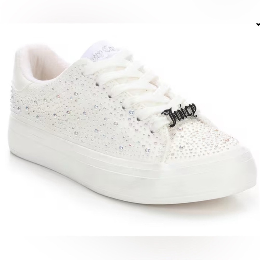 Juicy Couture Alanis B Studded Lace-up Glam Sneakers Pearl White 7.5 - Picture 1 of 10